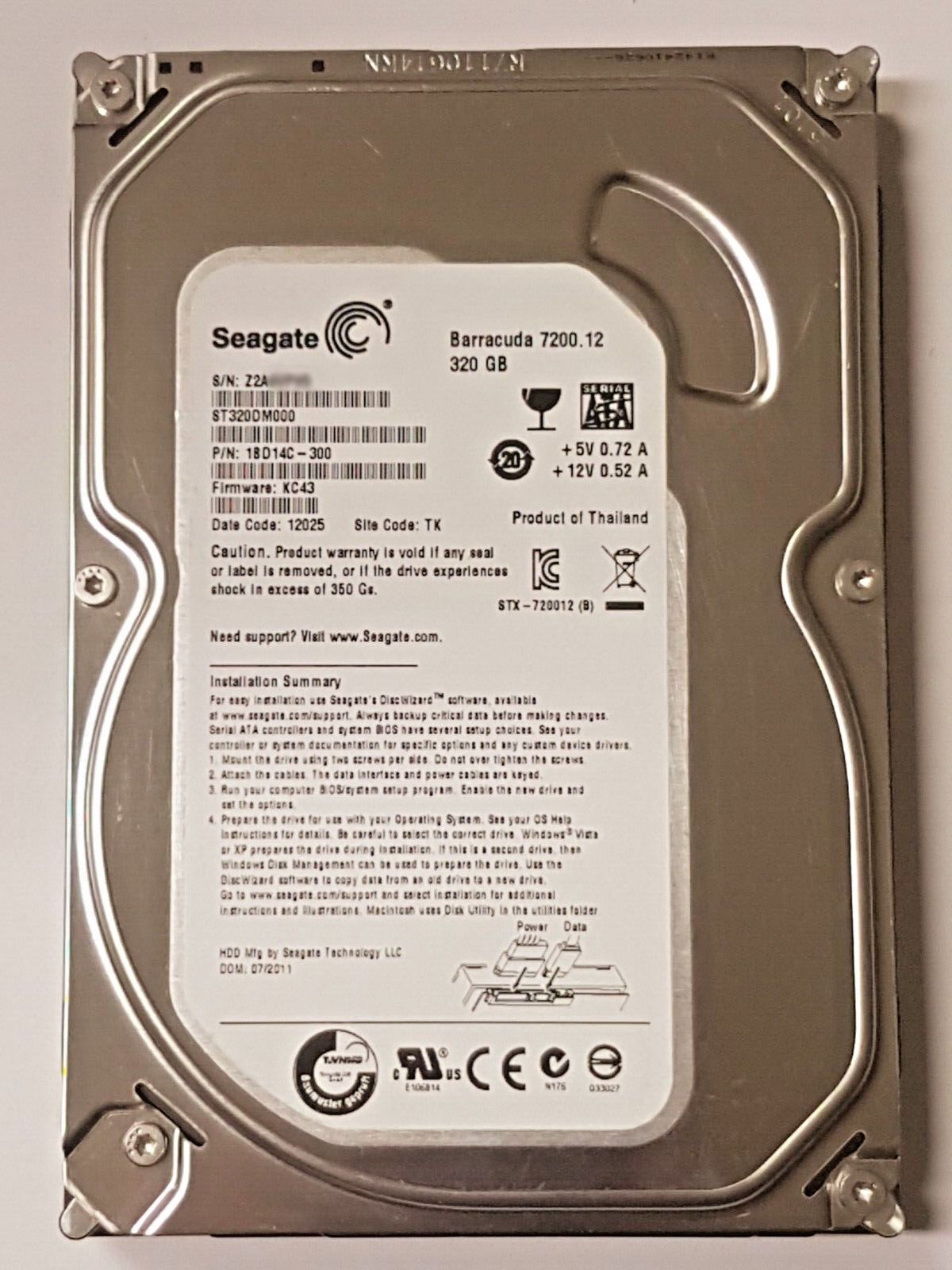 320 GB SATA Seagate Barracuda 7200.12 ST320DM000 16MB ハード