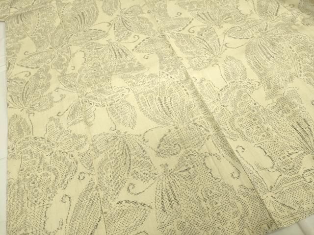 平和屋着物▽結城紬 単衣 80亀甲 舞蝶文 正絹 逸品 DAAV3002du