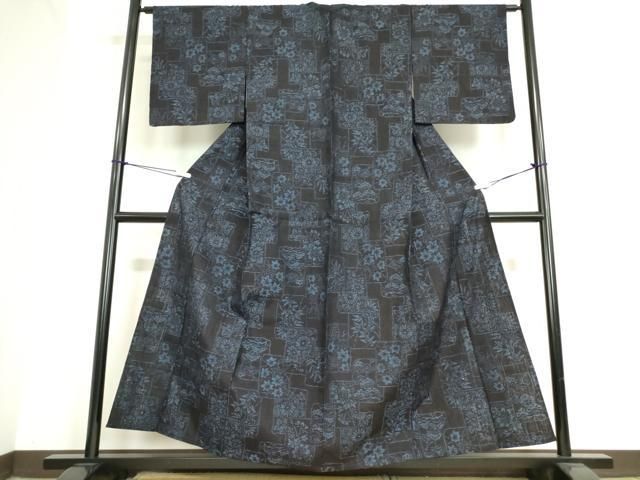 平和屋着物▽結城紬　単衣　色紙花文　正絹　逸品　DAAT9871az 平和屋着物▽結城紬 単衣 色紙花文 正絹 逸品 DAAT9871az