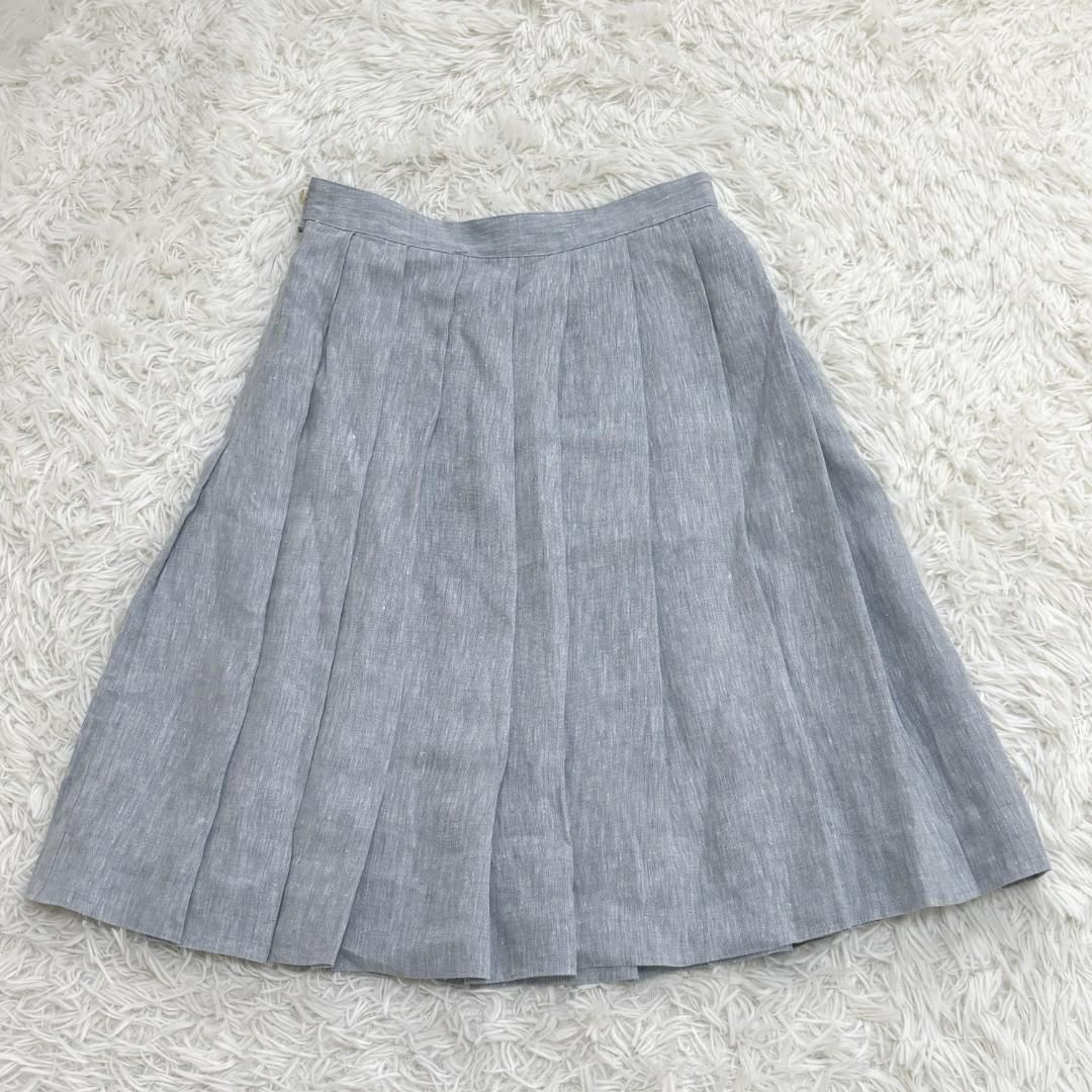 マドモアゼルノンノン 麻100％ プリーツスカート 38 M ブルー GULLKHAN_COM