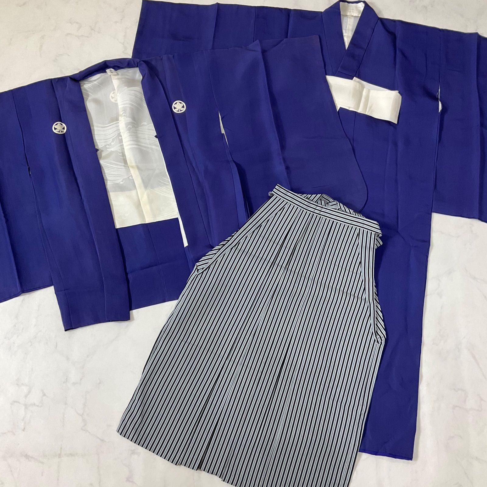 ◆kimono+one◆5歳くらい用◆お誂え品◆子供着物◆羽二重正絹◆3点セット◆五つ紋◆七五三◆男の子◆羽織◆着物◆行燈袴◆七五三お詣り男の子着物こどものひお正月卒業式十三詣り◆G171