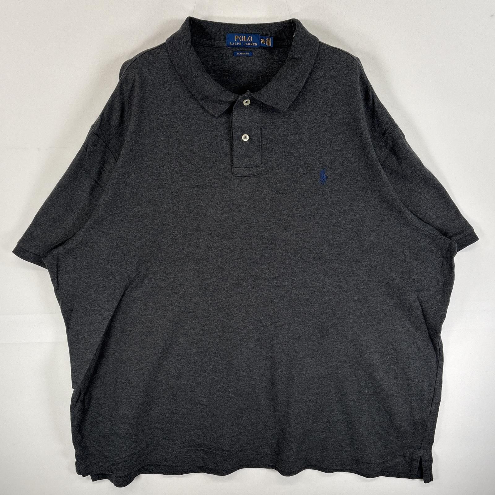 古着 ポロ・ラルフローレン POLO RALPH LAUREN 半袖 ポロシャツ ワンポイント ロゴ 大きいサイズ 混色生地 XXL  ブラック 無地 メンズ