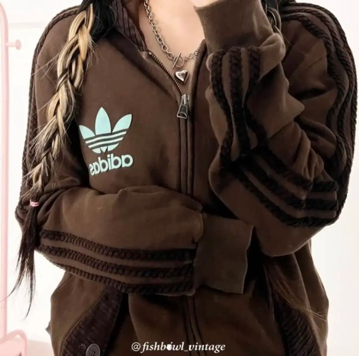 adidas(アディダス) 茶色 ミント チョコ コーデュロイ ジャージ ジップ 