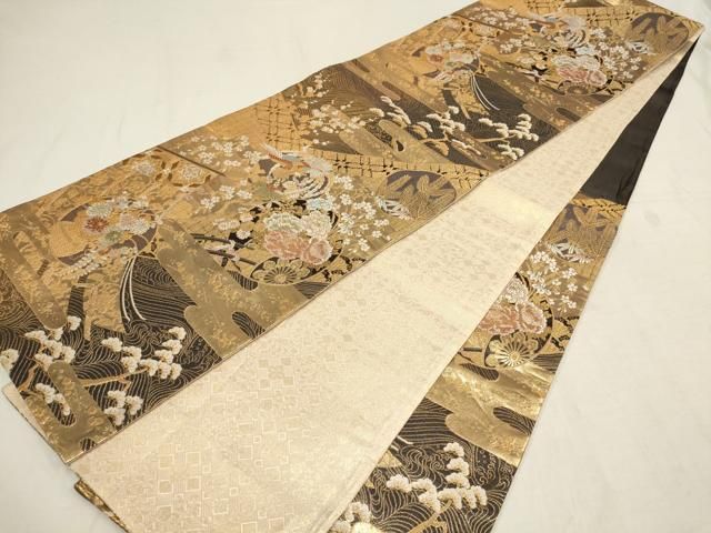 専用です★逸品　クリーニング済み　手描き友禅　正絹綸子に糸巻き、花丸文 帯・逸品】手描京友禅 訪問着 No.AA-2363-Mサイズのレンタル
