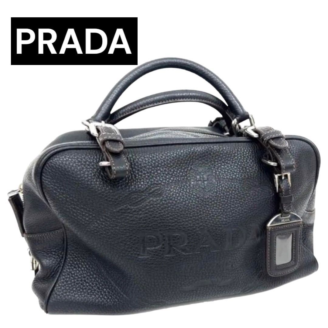 PRADA プラダ ボストン型 ハンドバッグ ブラック ロゴ 型押しレザー