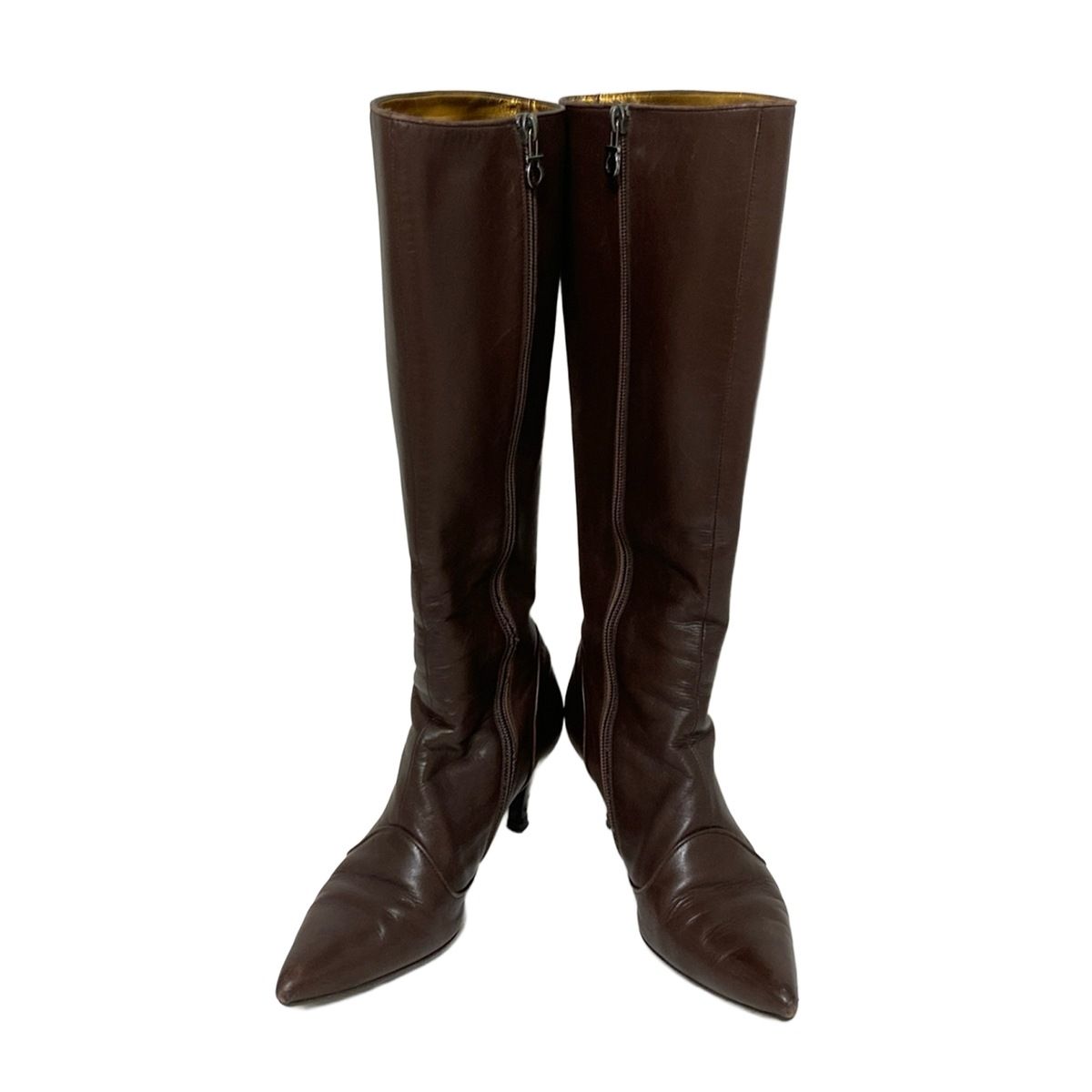 サルバトーレフェラガモ ロングブーツ 5 1 2 D レディース - ダークブラウン ガンチーニ アウトソール張替済 レザー