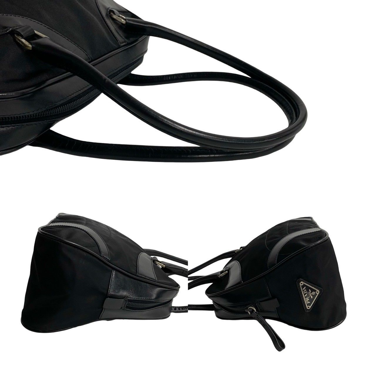 【極美品】PRADA プラダ 三角ロゴプレート ハンドバッグ ボストンバッグ 極 美品 希少品 PRADA プラダ 三角ロゴ 金具 ナイロン カーフ