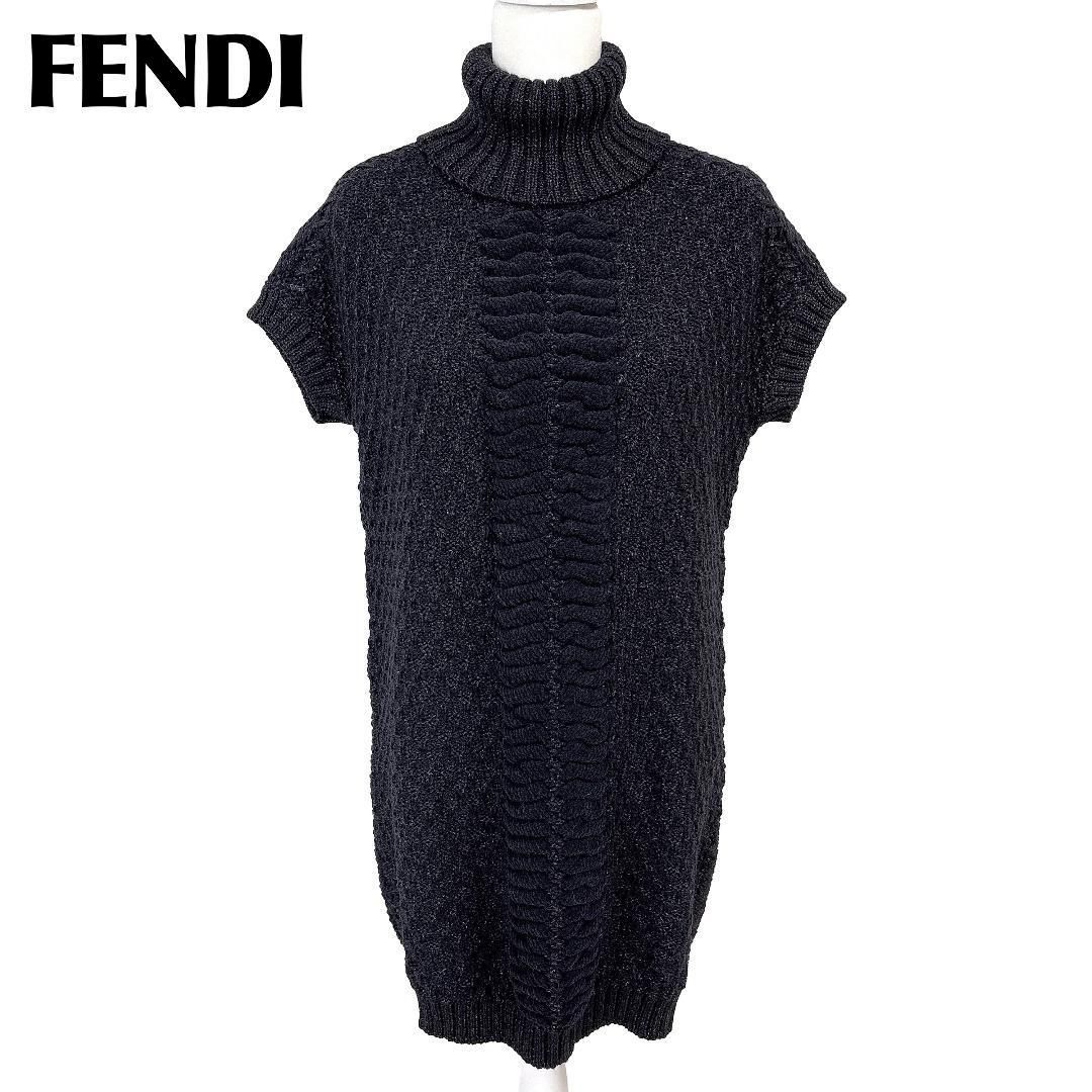 現行タグ FENDI タートルネックニットワンピース 40 ブラック