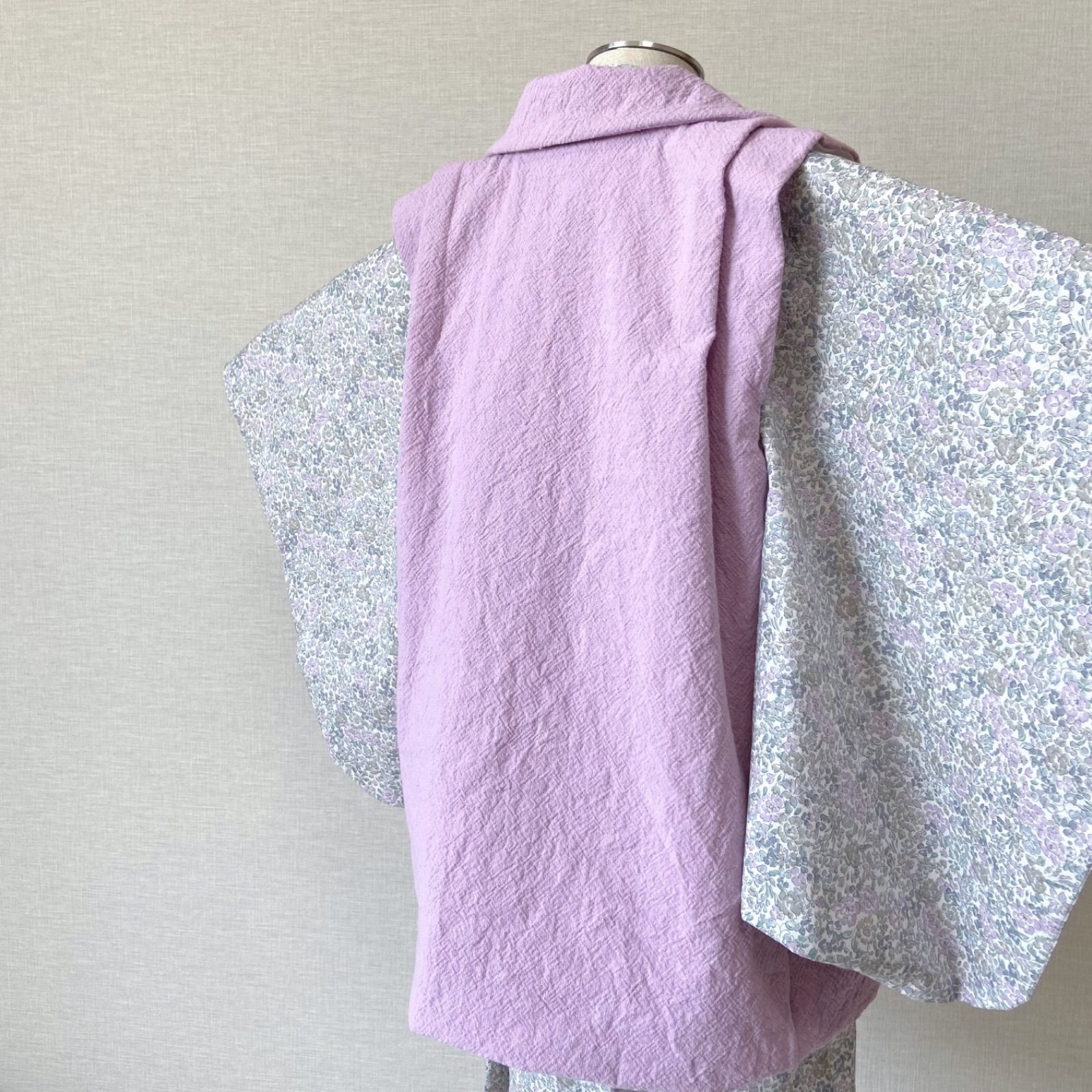 3歳お着物＆被布コートセット 花柄×コットンリネン薄紫