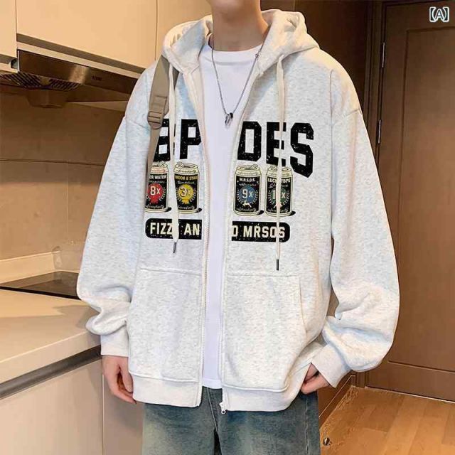 [2XL]春 コーデ メンズ 用 服 シンプル ファッション オシャレ 大人 紳士服 アメリカン スポーツ カジュアル フード付き ジャケット カーディガン 春秋 スウェットシャツ  カジュアル 通勤スタイル 重ね着コーデ ゆったりシルエット 軽アウター