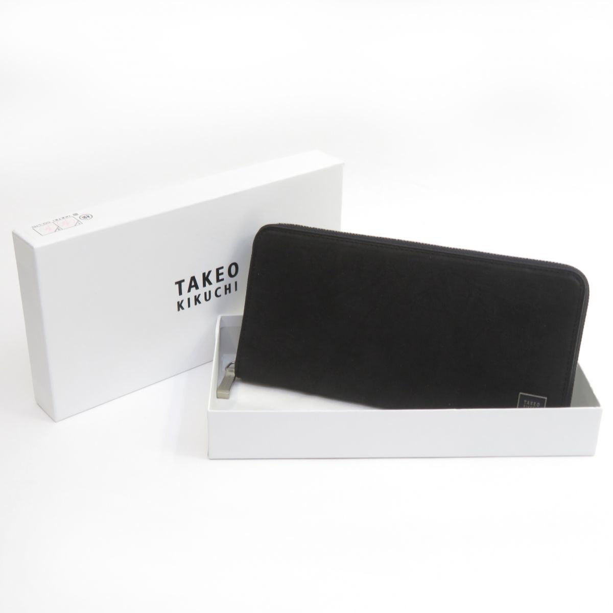 【未使用】TAKEO KIKUCHI タケオキクチ 牛革 タロン ラウンドファスナー長財布 741606 ブラック