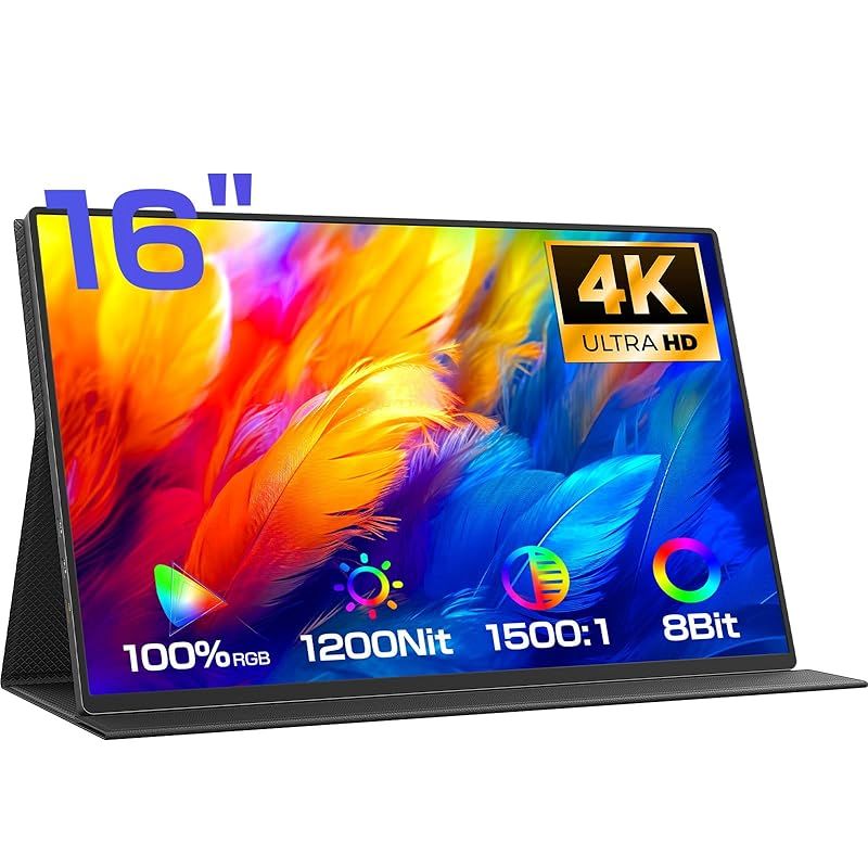 EVICIV モバイルモニター 16インチ 4K 1200Nits超高輝度 AG非光沢IPSパネル 3840×2400 ゲームモニター 黄金比16 10 1500 1 VESA HDR対応 8Bit sRGB モバイルディスプレイ ポータブルディス 1