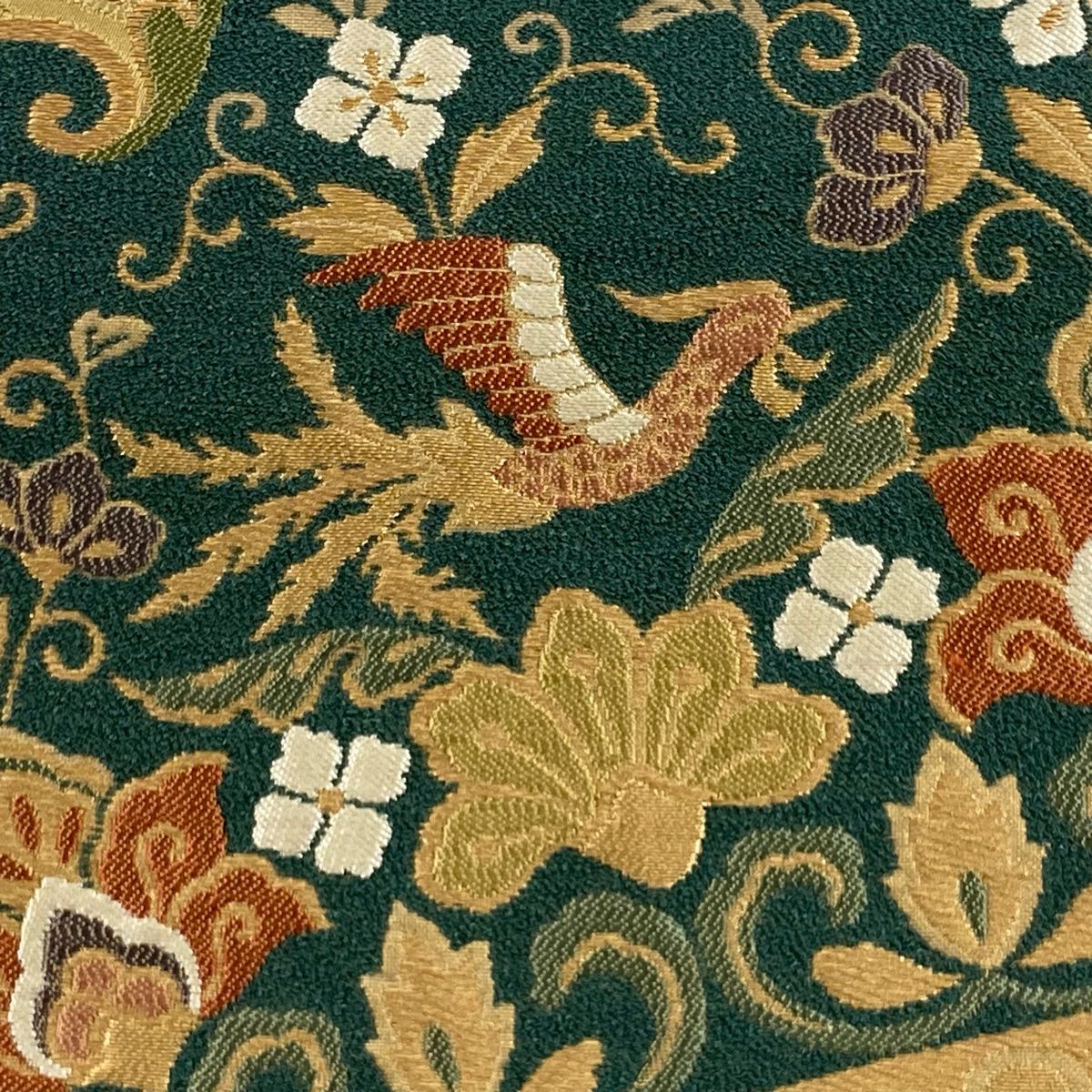 【競ナビ】袋帯 美品 秀品 関西仕立て 鳥 草花 金糸 茶色 六通 正絹 【中古】 袋帯 六通 草花 クリーム 花鳥欄間文 金彩