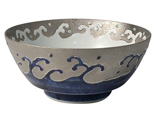 新着商品 有田焼 錦右エ門陶苑 究 の ラーメン鉢 プラチナ荒波 直径約18×高さ8cm ラーメン丼 どんぶり 器 陶器 R0189
