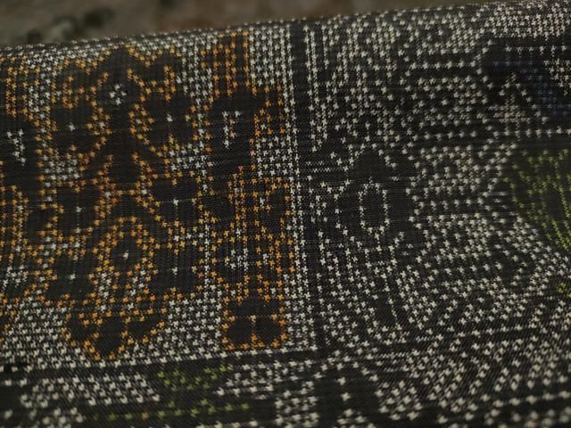 平和屋着物○本場大島紬 カタス7マルキ 市松文様 黒地 ますいわ屋扱い