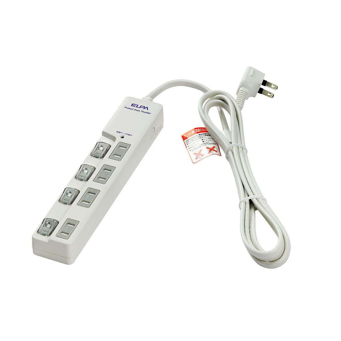 エルパ (ELPA) スイッチ付タップ 雷ガード コンセント 延長コード LED 上差し 4個口 2ｍ WLS-LU420MB(W) [2m] [4個口]