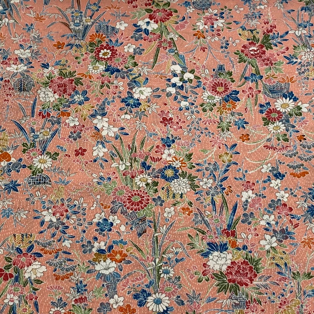 反物 秀品 小紋 加賀友禅 草花 ピンク 正絹