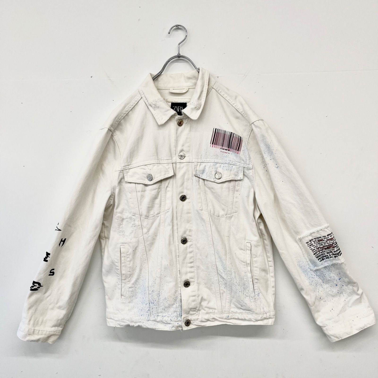 ZARA ザラ ジャケット アウター ダメージ加工 ペンキ加工 メンズ XL 白
