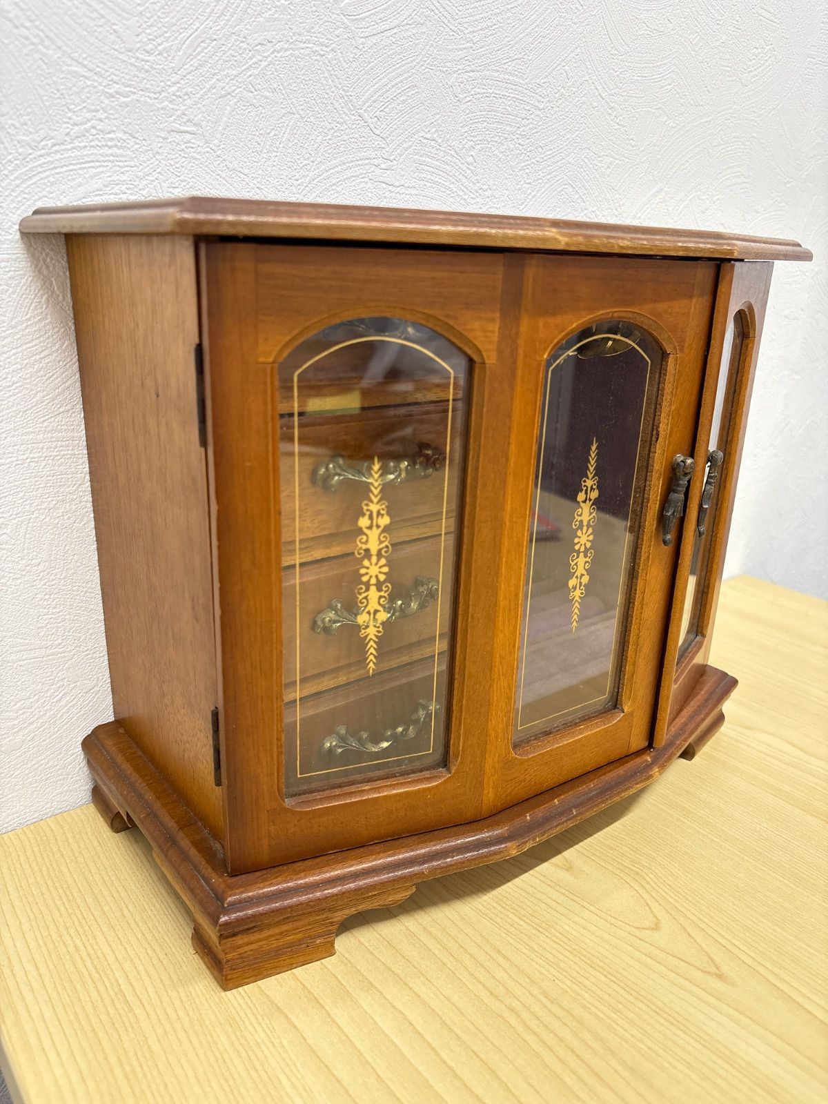 レトロ ジュエリーボックス 木製 多機能 アンティーク オルゴール付き