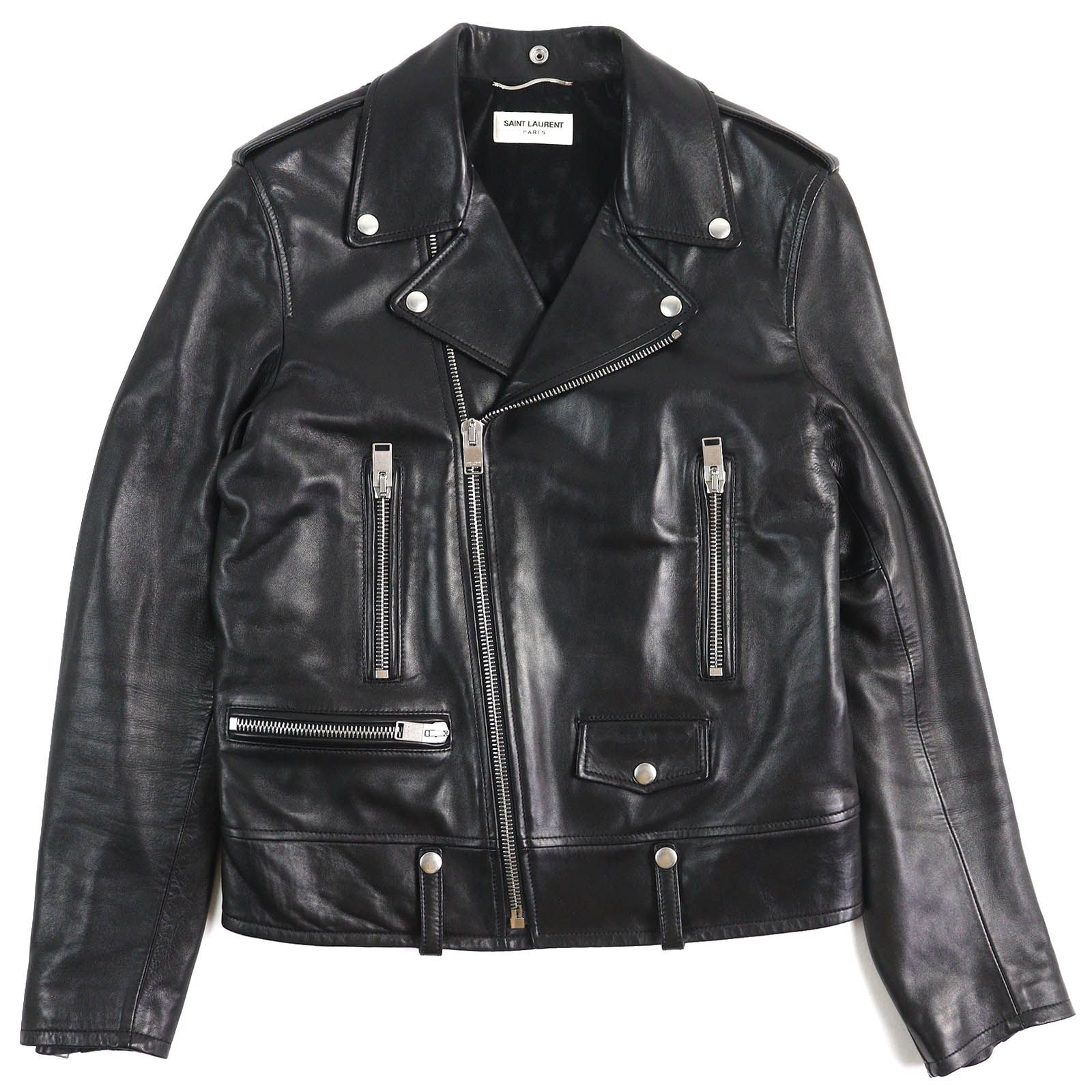 △SAINT LAURENT PARIS サンローランパリ 16SS 397290 エディ期 クラシックモーターサイクル ラムレザー ダブルライダースジャケット 48 メンズ
