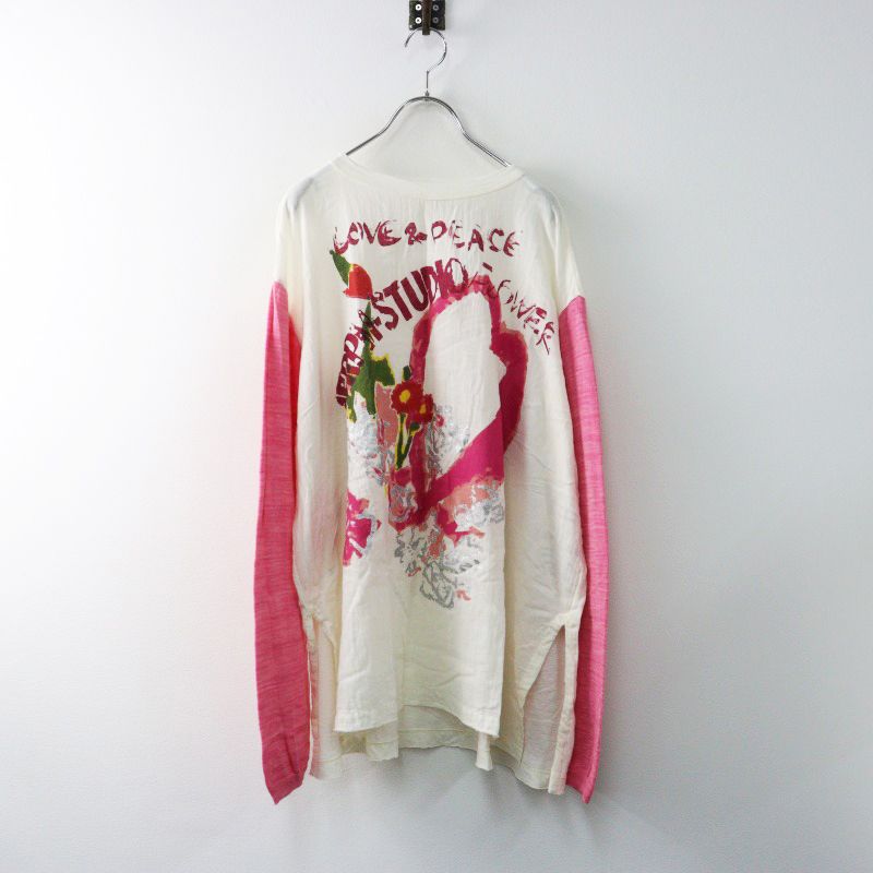 定価46200円 フォーティファイブアール 45R ガーゼ×超ガーゼのTシャツ 0 ピンクXキナリ|プリント カットソー 2400014461510