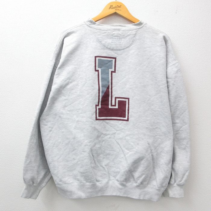 XL/古着 長袖 スウェット メンズ 90s ラファイエット カレッジ 大きいサイズ クルーネック 薄グレー 霜降り 24sep11 中古 スエット トレー