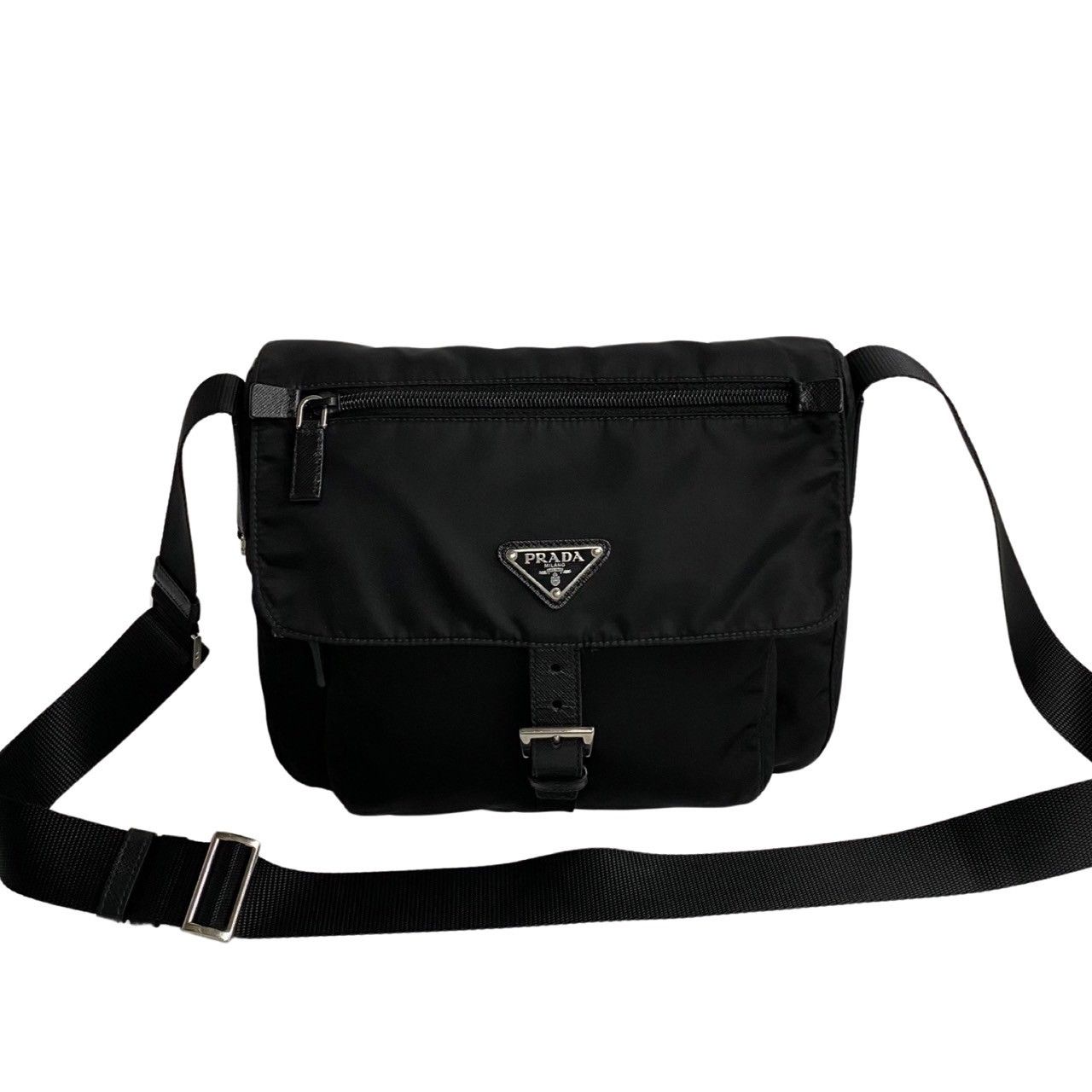 極 美品 PRADA プラダ 三角ロゴ 金具 ナイロン サフィアーノ