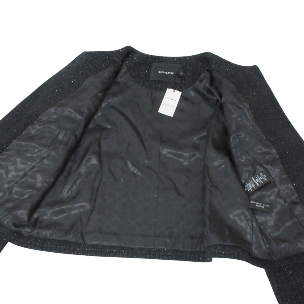 COACH - 美品 COACH コーチ ツイード ノーカラー ジャケット CO841 M ブラック レディース 古着 中古 USED 美品 COACH コーチ ツイード ノーカラー ジャケット CO841 M ブラック