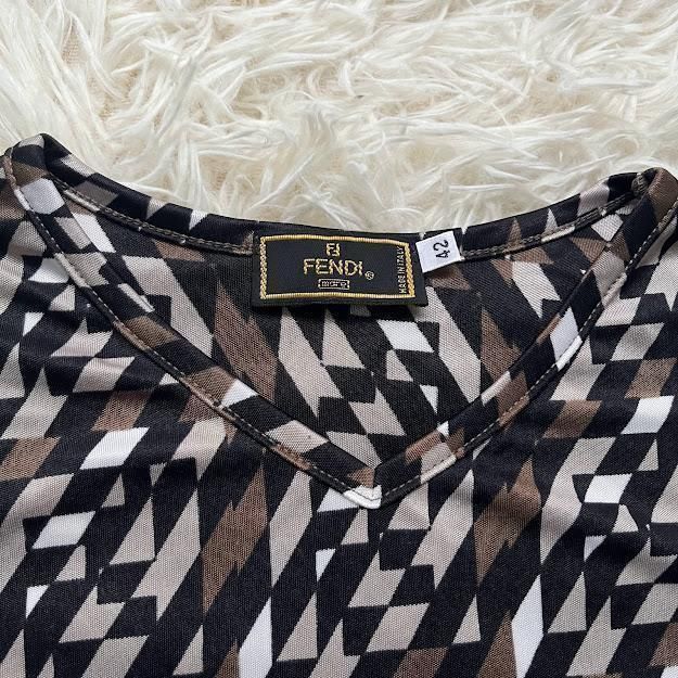 FENDI フェンディ 総柄 半袖 カットソー ズッカ柄 42 XL ブラック 