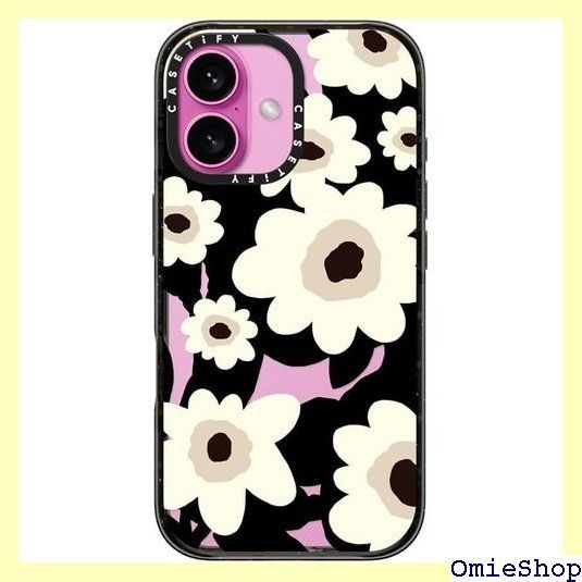 CASETiFY インパクト iPhone 16 ケース スリム 2.5mの落下試験をクリア MIL規格4倍相当 ワイヤレス充電に対応 - Flowers - クリア ブラック 308