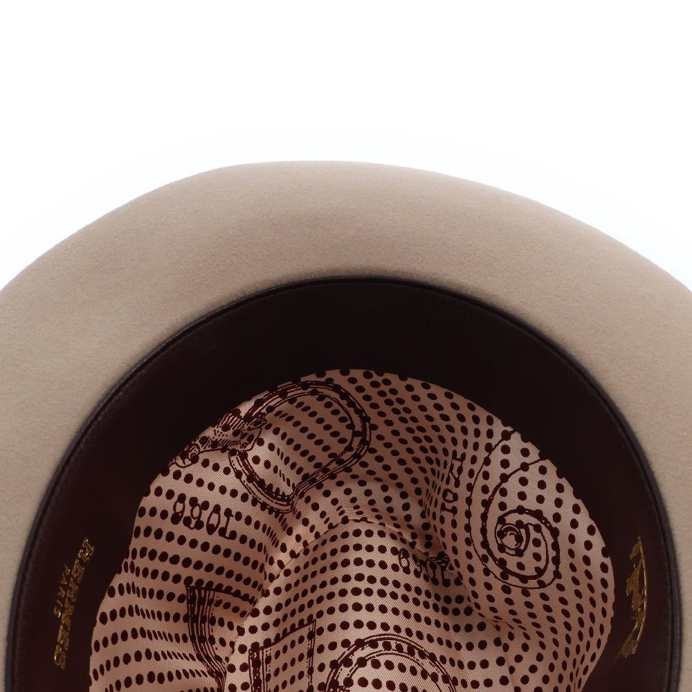 HERMES エルメス 裏地スカーフ ラビットフェルト 中折れハット ベージュ HERMES (エルメス) ラビットフェルト 裏地スカーフ 中折れハット