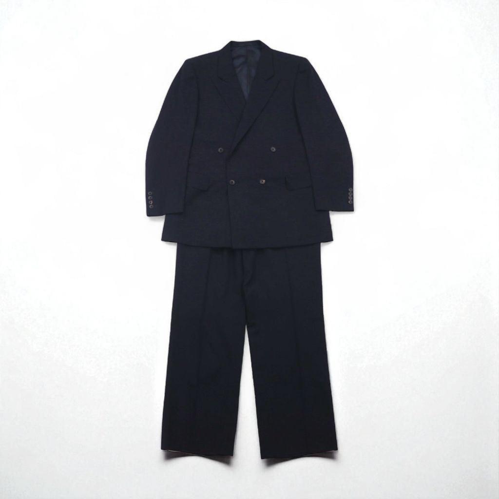 BURBERRY 90年代 PRESTIGE COLLECTION 日本製 ピークドラペル ダブル セットアップ スーツ M ネイビー ウール