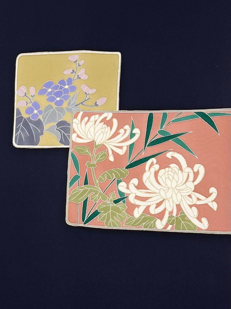 正絹　塩瀬　名古屋帯　黒地　梅　手描き　染め　友禅 京友禅 手描き 塩瀬 染帯 九寸名古屋帯 金彩 菊 正絹 黒地 - メルカリ