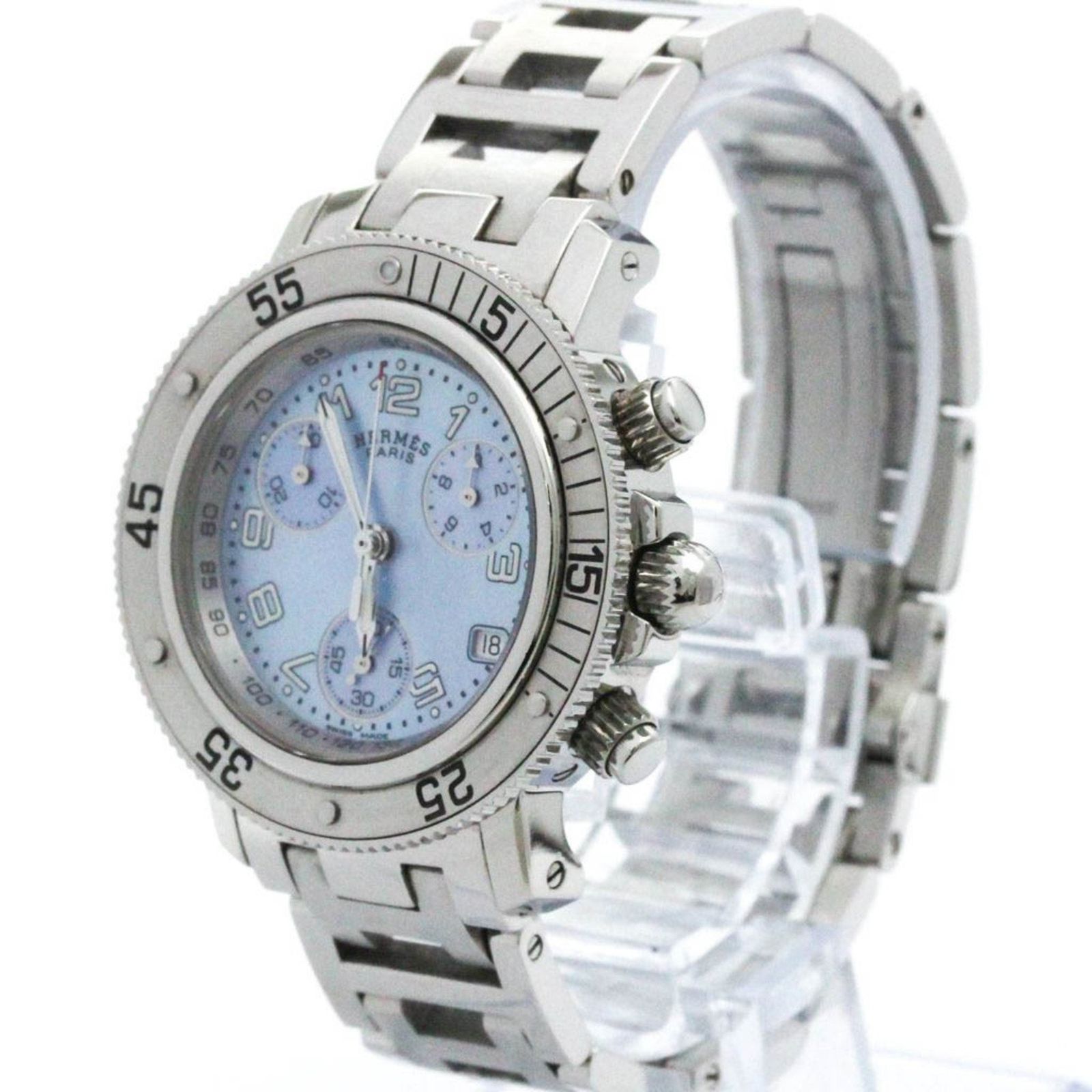 エルメス (HERMES) クリッパー ダイバー ブルーシェル文字盤 クロノ