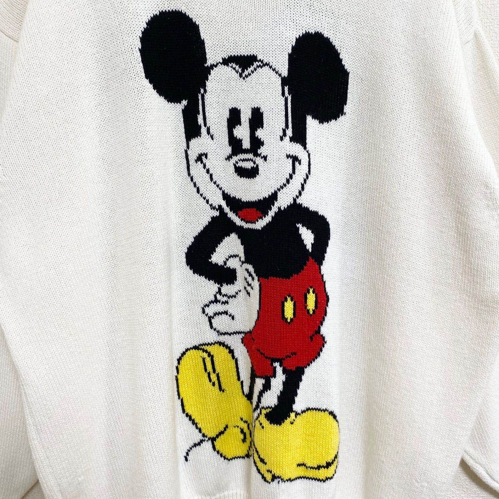 ディズニー公式 ERNY ヴィンテージ ミッキーマウス ニット セーター Mickey Mouse Disney 白 ホワイト レディース Lサイズ  ストレッチ素材 男女兼用 ユニセックス キャラクター物