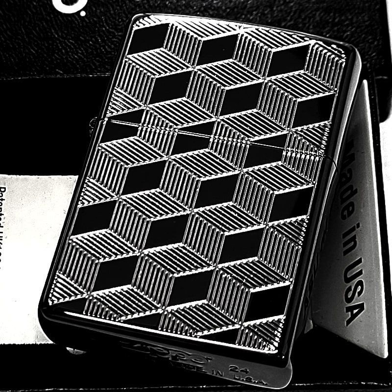 ZIPPO ライター キューブ ジッポ かっこいい シルバー 両面加工 おしゃれ 彫刻 ブラックニッケル 銀 メンズ ギフト プレゼント
