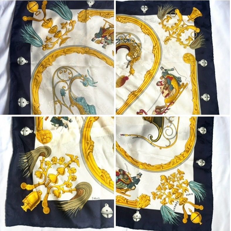 HERMES　カレ90　スカーフ PLUMES ET GRELOTS 羽飾りと鈴 HERMES エルメス カレ90 Plumes et Grelots 羽飾りと鈴 ネイビー