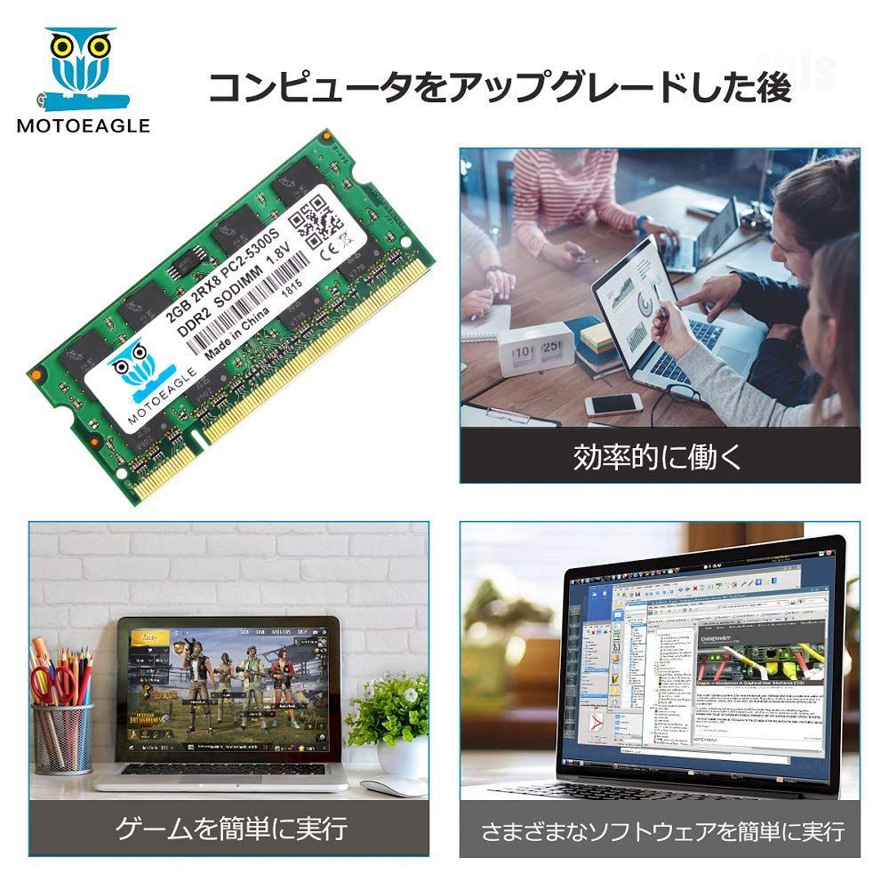 【新品・即日発送】1.8V CL5 200Pin Non-ECC 2GB×2枚 SO-DIMM 667 Mac DDR2 対応 ノートPC用メモリPC2-5300