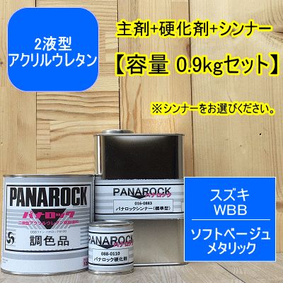 【スズキ WBB】ソフトベージュメタリック【0.9kgセット】（主剤+硬化剤+シンナー） パナロック 2液型ウレタン塗料 自動車 ロックペイント