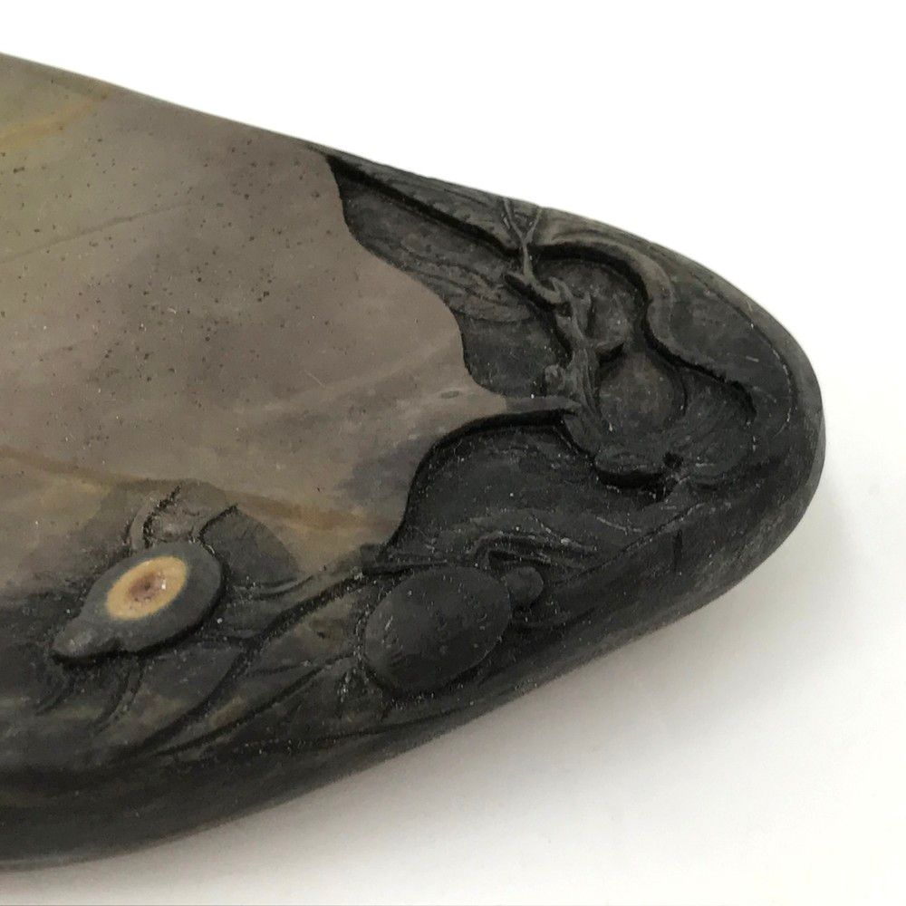 端州石硯 すずり 全長約15.8cm 木箱付き 詳細不明 長期保管品 ※汚れ有