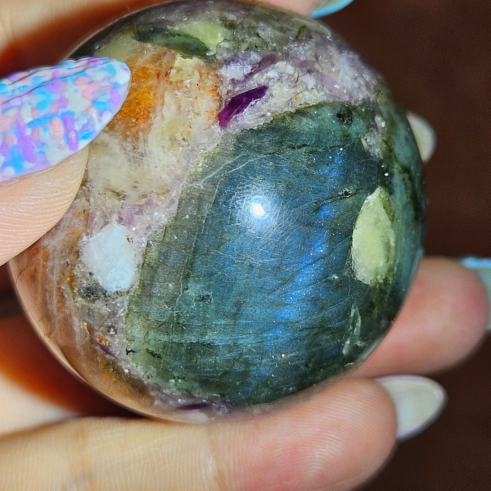 49.4ミリ レア レピドライト サンストーン アパタイト共生 スフィア 天然石 Sphere スフィア|サンストーン レピドライト アパタイト