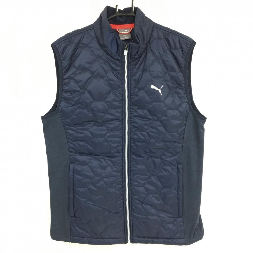 【新品】プーマ 切替アウターベスト ネイビー ロゴプリント PRIMALOFT メンズ L ゴルフウェア PUMA