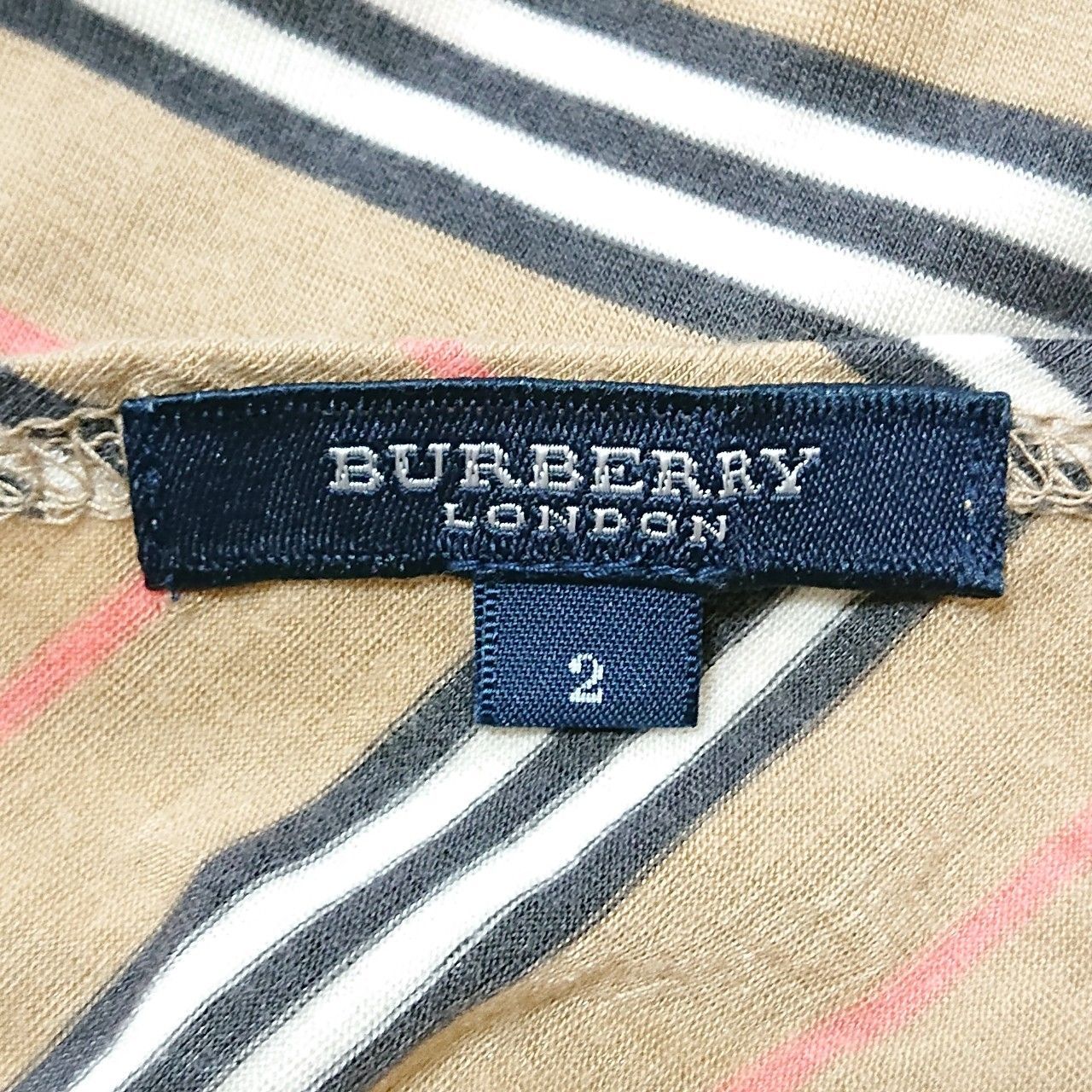 (^w^)b BURBERRY LONDON バーバリー ロンドン 長袖 カットソー ロンT 丸首 クルーネック ボーダー トップス インナー  きれいめ オシャレ 薄手 シンプル カジュアル ブラウン バーバリーチェック サイズ2