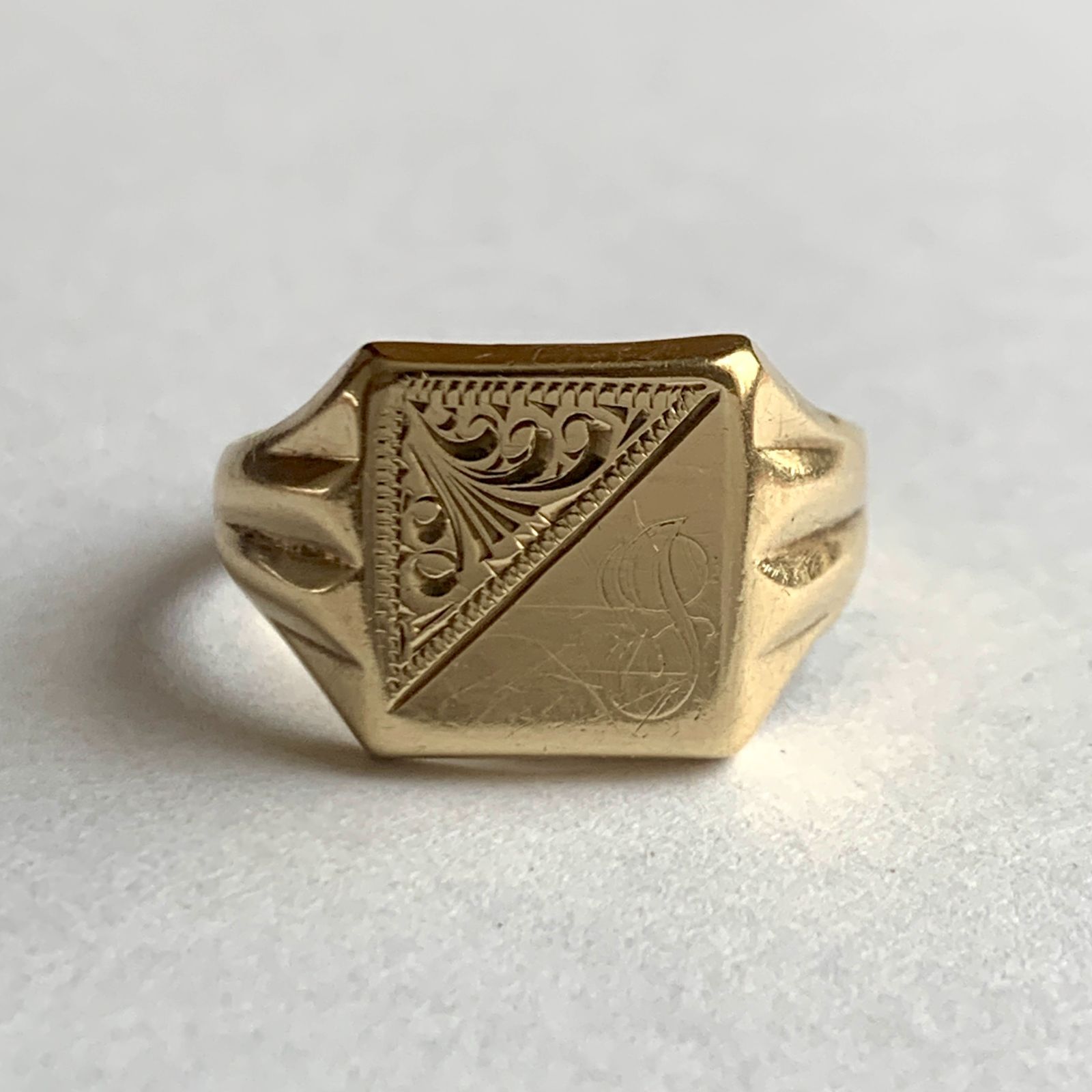 英国製 Vintage アールデコ シグネットリング SILVER刻印 18号 1930s Silver Signet Ring 