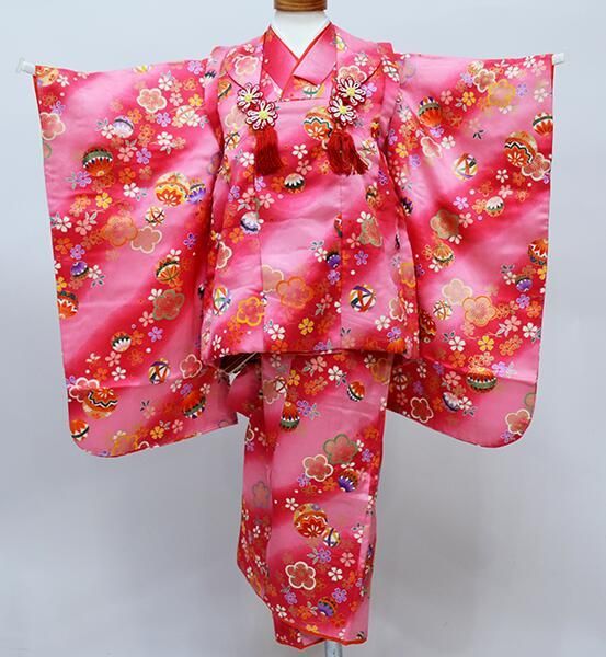 七五三 三歳 女児 被布着物セット 百花繚乱 祝着 NO39398 七五三 三歳 女児 被布着物セット ピンク×赤色 百花繚乱 3歳 3才 三才
