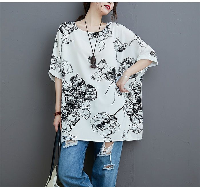 ブラウス レディース 夏 チュニック 半袖 花柄 トップス Tシャツ
