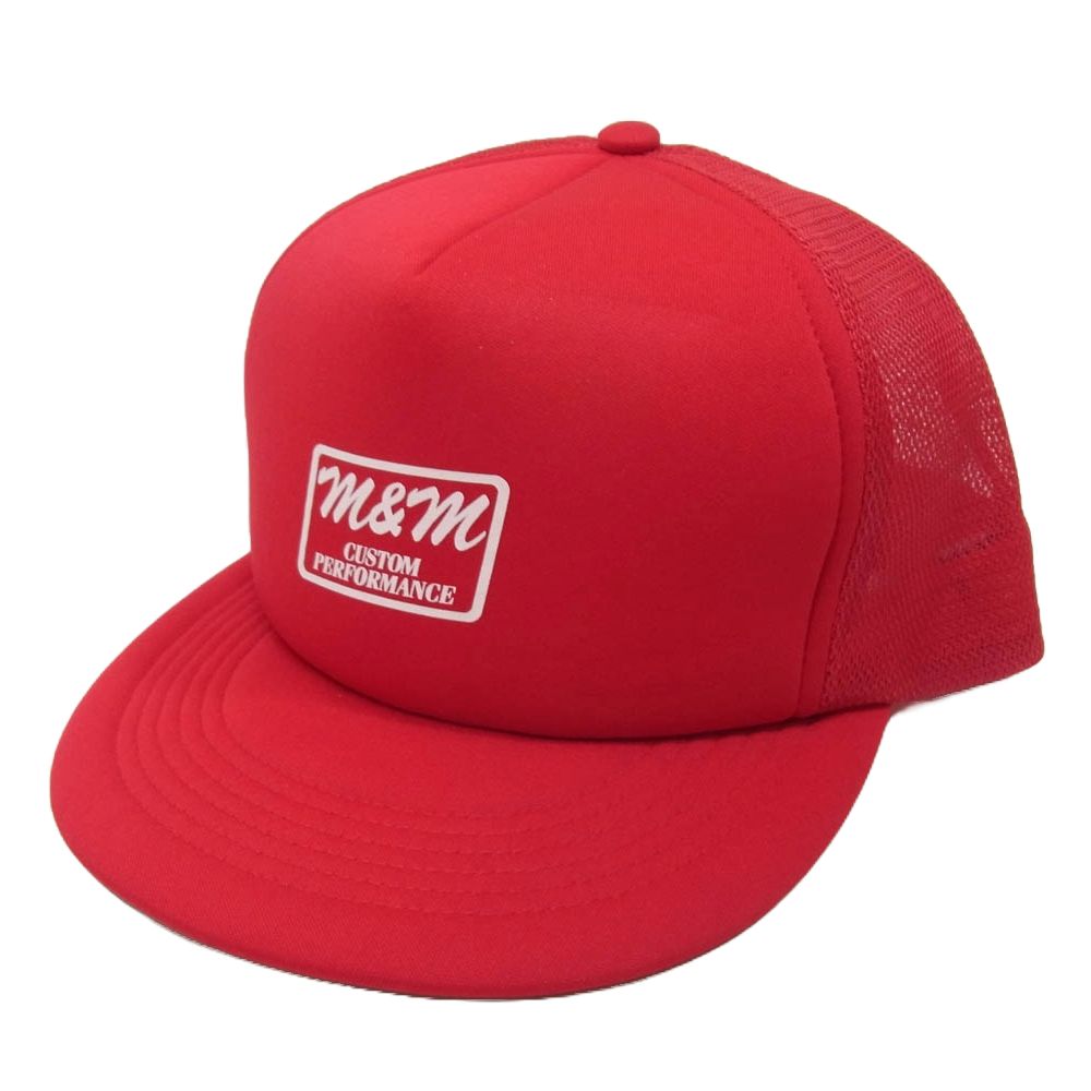 エムアンドエムカスタムパフォーマンス Mu0026M CUSTOM PERFORMANCE MESH PRINT CAP スクエアロゴプリント メッシュ キャップ 帽子 レッド系【美品】【中古】