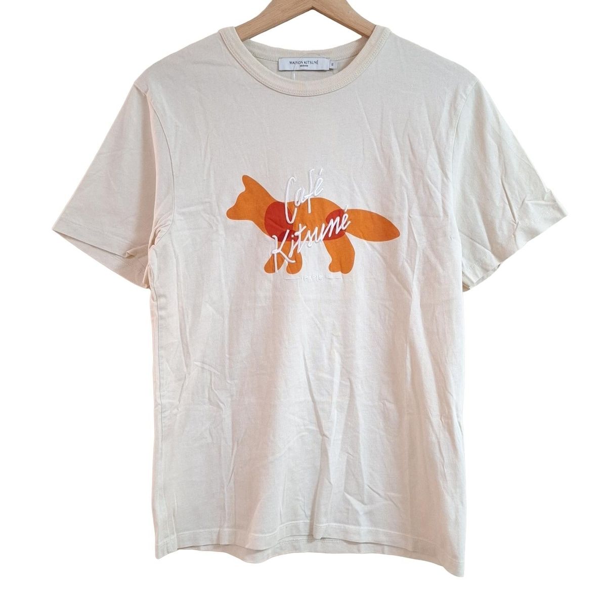 MAISON KITSUNE メゾンキツネ 半袖Tシャツ サイズXS レディース - アイボリー×オレンジ×マルチ クルーネック|刺繍