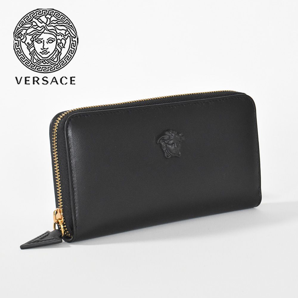 新品 本物 正規品 VERSACE メンズ レザー ファスナー 長財布 財布 黒色ブラック系