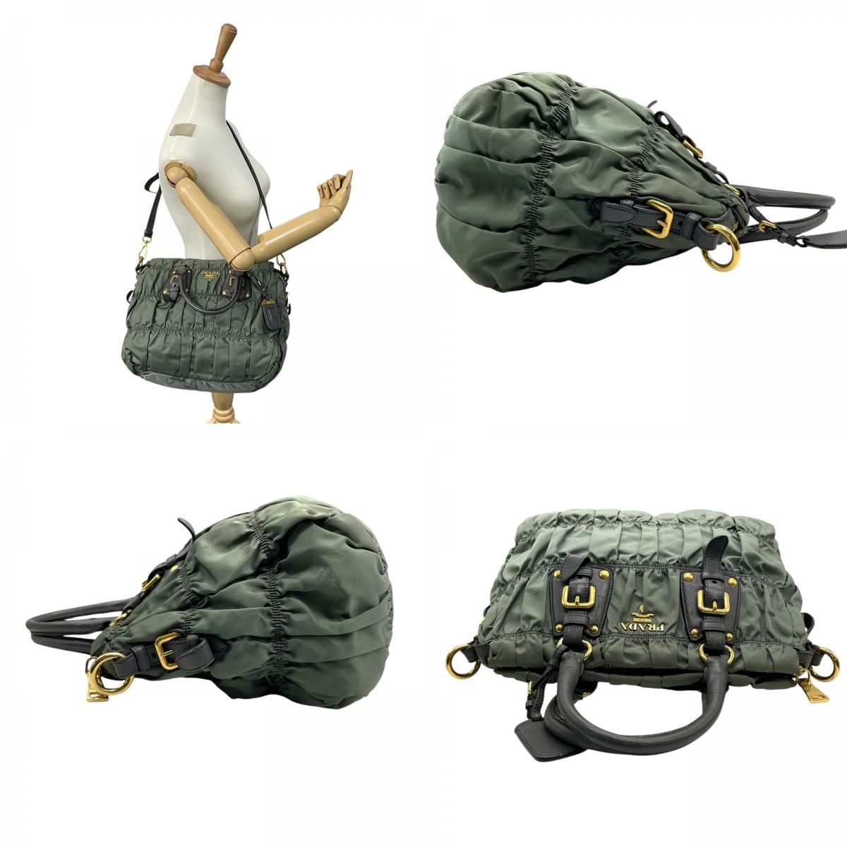 極美品 PRADA プラダ ハンドバッグ ギャザー トートバッグ ショルダー 